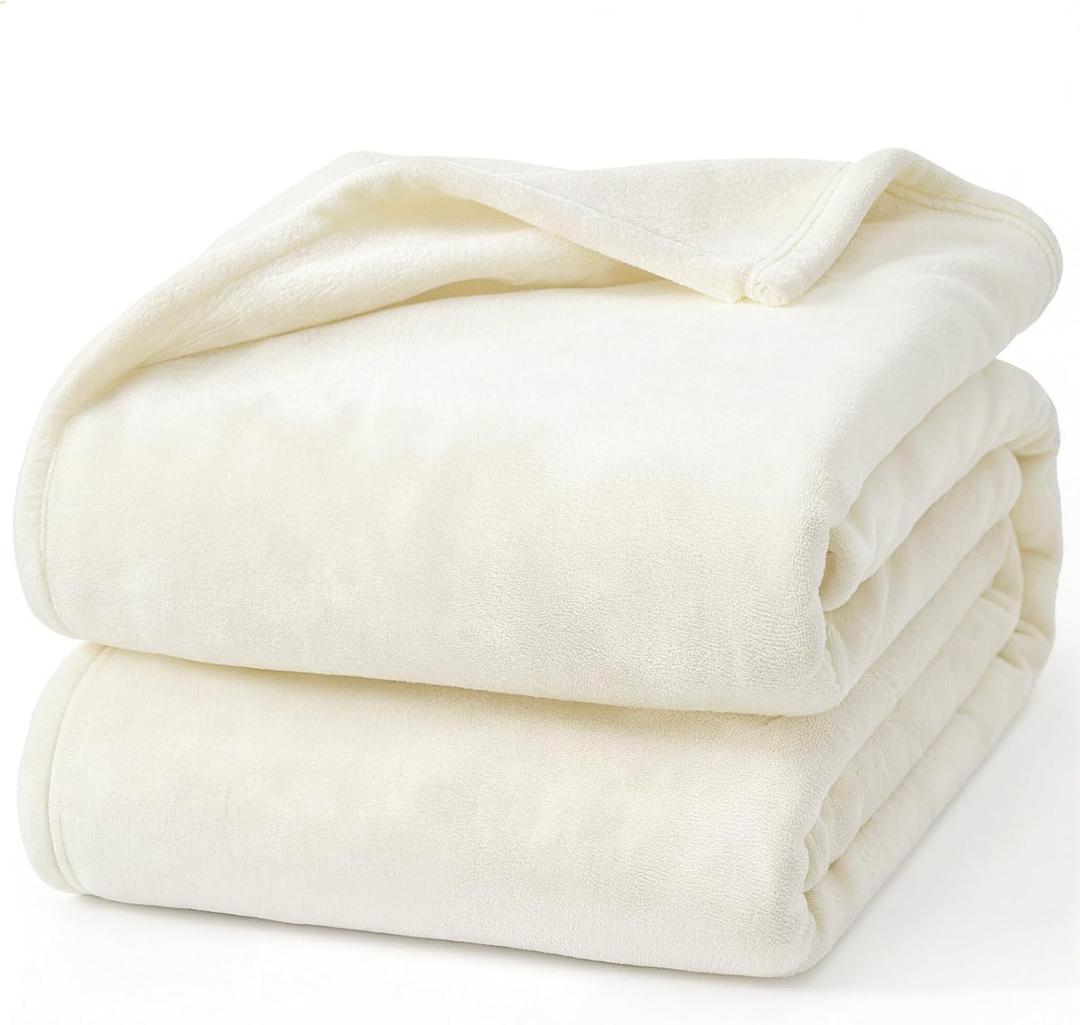 Hansleep Fleece King Size Blanket for Bed Beige, Super Soft Flannel Fuzzy Plush Cozy Blanket for All Seasons, Beige, King 90x108 Inches