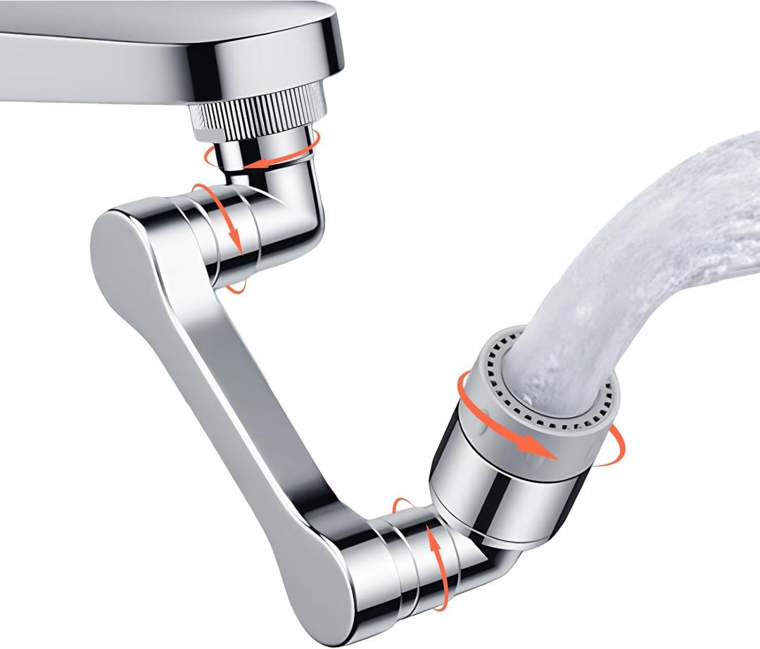 ELESULTRA 1440 Swivel Sink Faucet Extender - Universal Kitchen Sprayer, 2 Flow Modes, 1080+360 Rotatable Sink Aerator Extension, Swivel Multifunctional Robotic Arm for Kitchen/Bathroom (Silver)