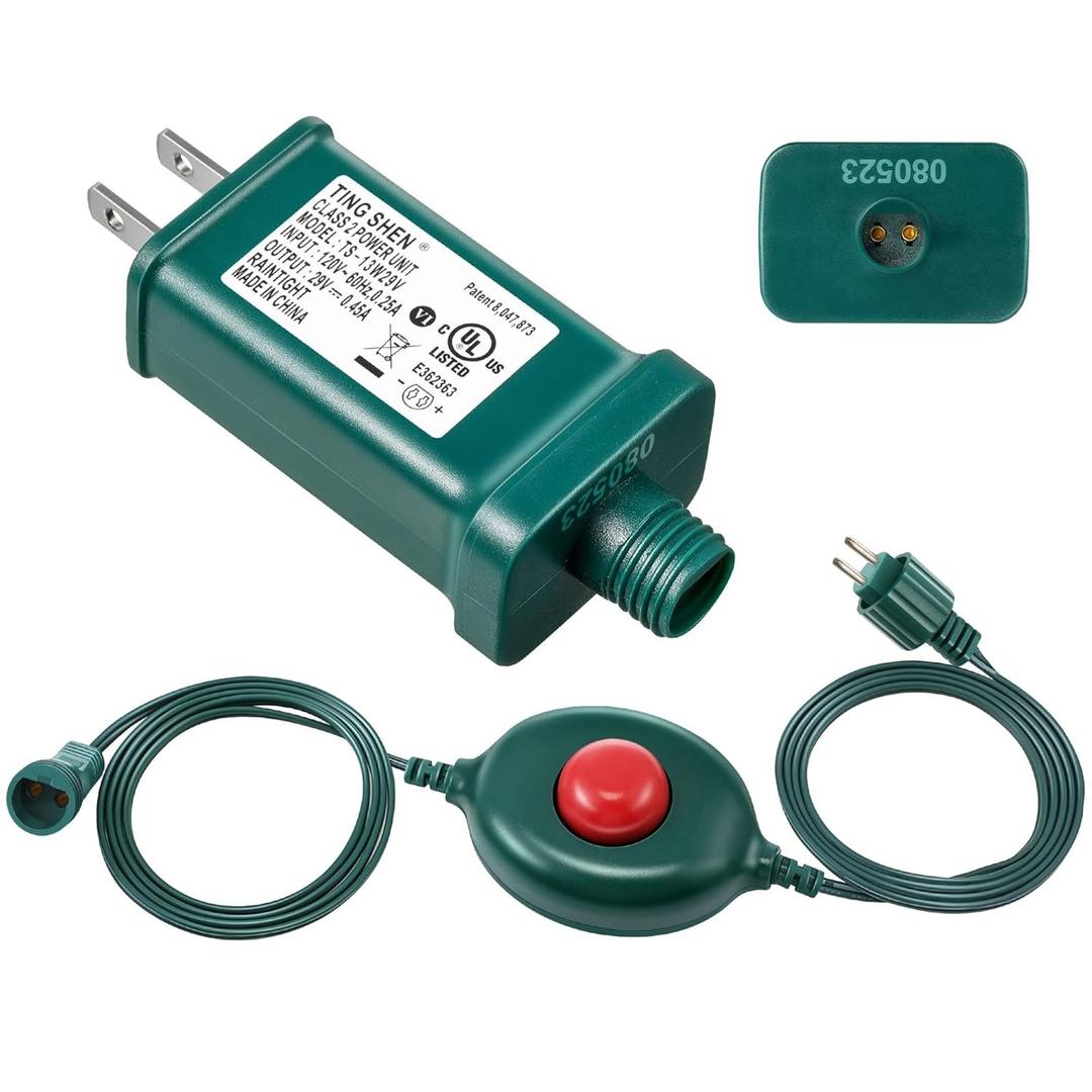 Meonum LED Power Supply with 1/2 inch Plug Foot Switch, UL Listed Transformer Replacement Class 2 Power Supply, 9 Light Modes Low Voltage Transformer US Adapter for Christmas Tree Light (TS-13W29V)