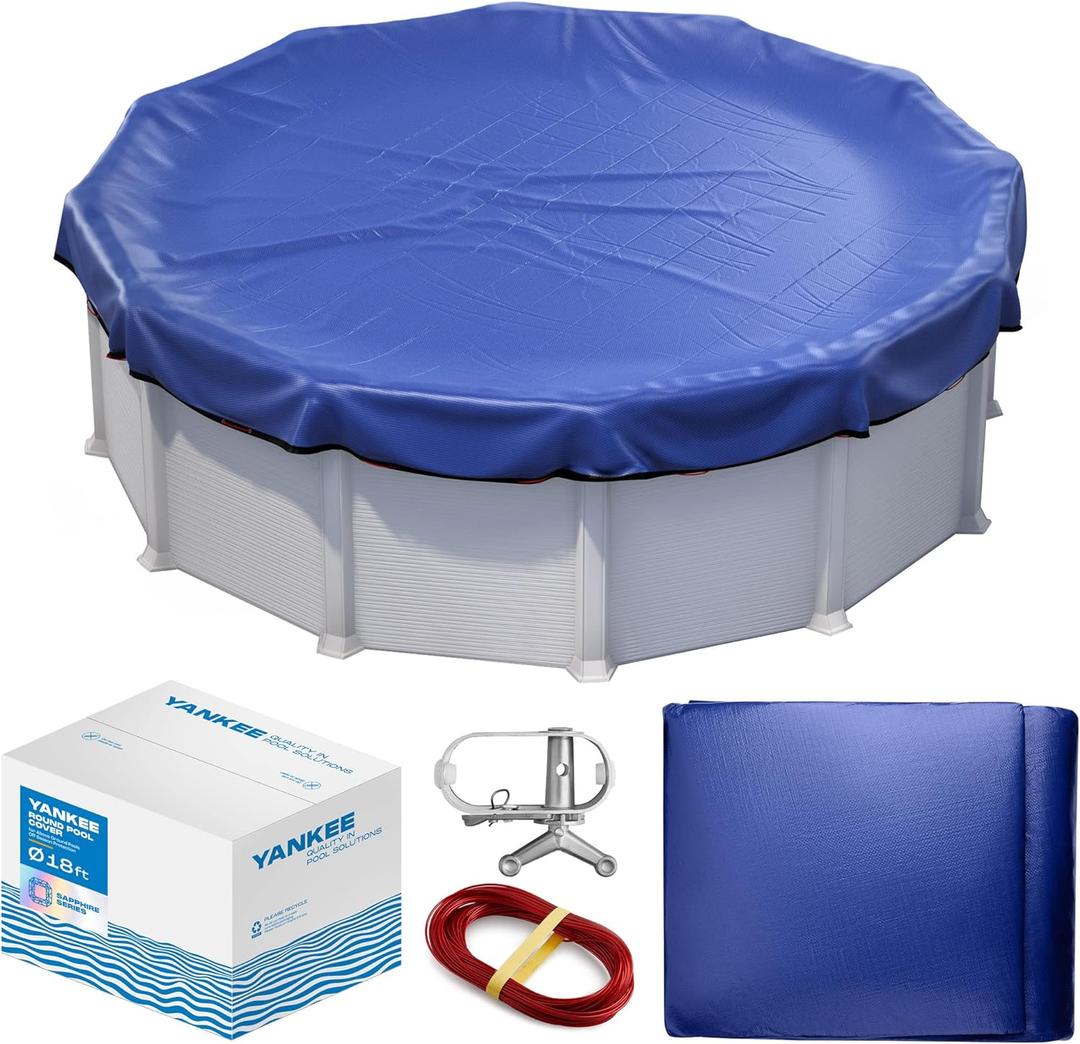 Winter Pool Cover 18 ft Round for Above Ground | Extra Thick & Durable Above-Ground Pool Cover | Sapphire Series of Premium Cold- and UV-Resistant Pool Cover | by Yankee Pool Pillow (Blue)