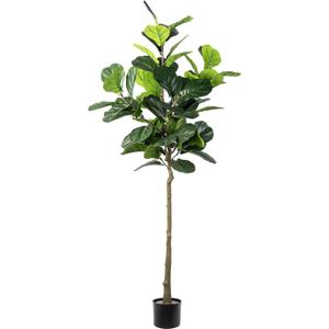 Artificial Fiddle Leaf Fig Tree, 6FT Faux Ficus Lyrata Plant Tall Fake Tree for Home Decor Artificial Tree for Indoor Office Living Room (Fiddle Leaf Fig Tree, 6 FT)