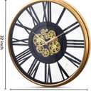 32in Large Wall Clock with Exposed Gears, Silent Roman Numeral | Non-ticking vintage industrial metal frame clock, moving gears, battery operated, decor for living room