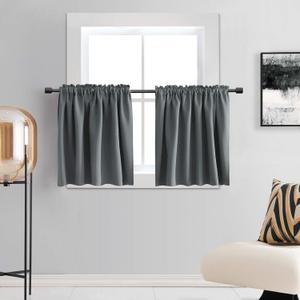 DONREN 36 Inches Long Medium Grey Blackout Small Curtains for Bathroom -Room Darkening Thermal Insulating Curtain Tiers for Bedroom with Rod Pocket(30" x 36" Length,2 Panels)