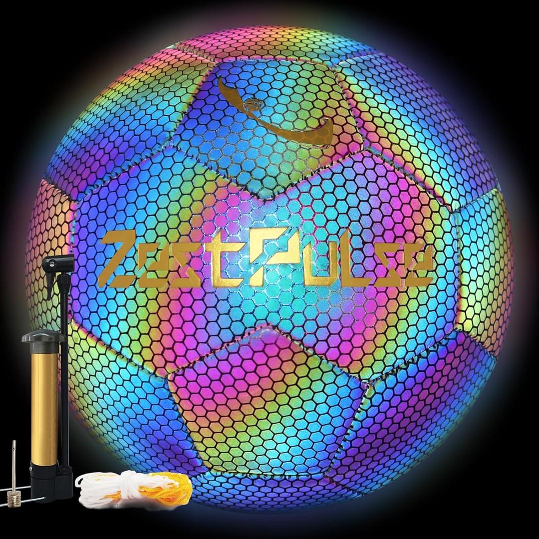 Holographic Reflective Soccer Ball Size 3 4 5 for Kids & Adults, High Visibility for Night Games, Training | Ideal Gift for Boys 8-12 (Dark)