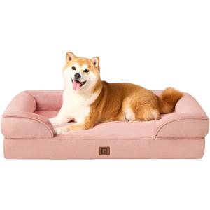 EHEYCIGA Orthopedic Dog Bed for Large Dogs with Waterproof Memory Foam and Washable Cover, Dusty Pink (35.0"L x 22.0"W x 6.5"Th)