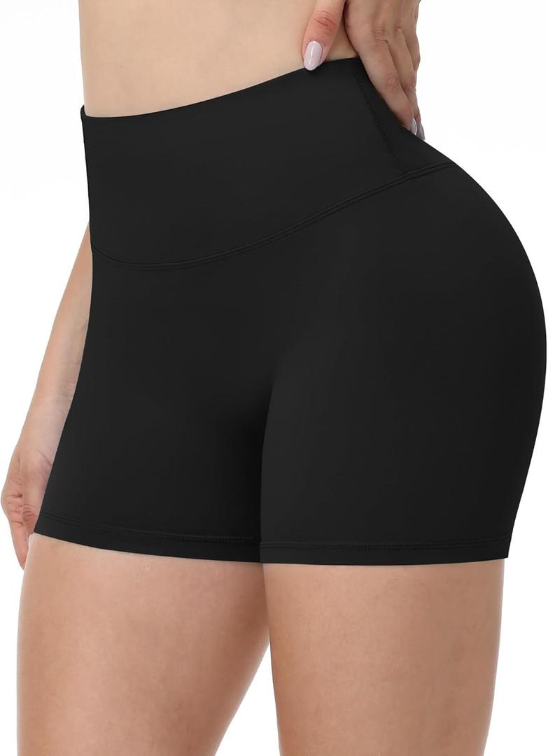 Runhit No Front Seam Biker Shorts for Women - 3''/5''/8'' High Waisted Workout Gym Yoga Spandex Shorts Tummy Control (Medium, Black)
