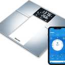 Beurer BF720 Smart Scale for Body Weight, Body Fat, Body Water & More 400 lb Capacity, Bluetooth App, Calorie Data, User Recognition, XL LCD Display, Glass Digital Bathroom Scale Grey