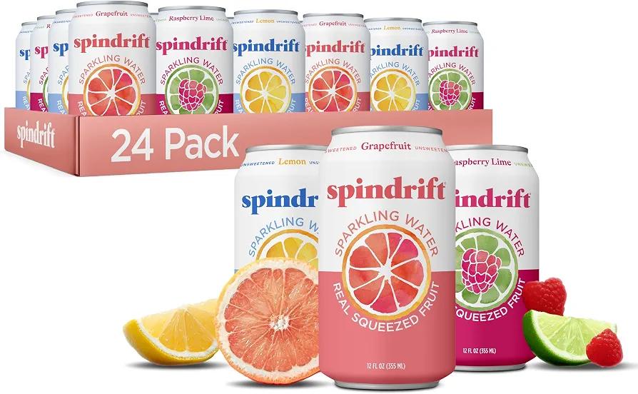 Spindrift Sparkling Water, Core 3 Flavor Variety Pack, Made with Real Squeezed Fruit, 12 Fl Oz Cans, Pack of 24 EXP: 08/25/2026