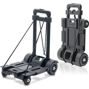 Foldable Plastic Folding Cart Lightweight Folding Shopping Trolley Mini Luggage Hand Truck for Travel Shopping Moving Office Use (4-Wheels) Black