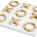 Marble Tic Tac Toe Game for Living Room Decor Centerpiece White and Gold XO with White Marble and Gold Color Stainless Steel Decorative Table Top X/O Board Coffee Table Dcor