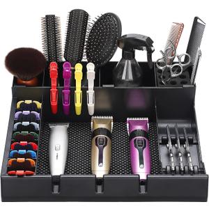 Large Barber Station Organizer for Corded Clippers & Guards, Barber Clipper Tray Anti-slip Hair Trimmer Holder, Multifunctional Detachable Hairdressing Tool Holder, Salon Haircut Supplies Storage Case