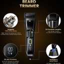 Men's Beard Trimmer-All-in-One Mustache Trimmer for Men with 20 Length Adjustable, Stainless Steel T-Blade for Precision Facial Hair Trimming Cordless IPX7 Waterproof Wet/Dry Clipper,LED Display