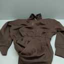 QINSEN Women's AirCotton Long-Sleeve Half-Zip High Waisted Wide Leg Jumpsuit with Peckets (Medium, Brown)