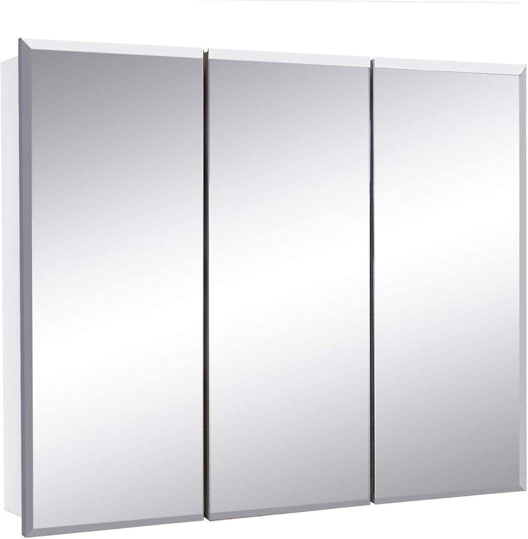 36 Inch Cyprus Bathroom Medicine Cabinet, Durable Pre-Assembled Wall Mounted Cabinet w/Frameless Mirrored Doors, White  Design House, 597500