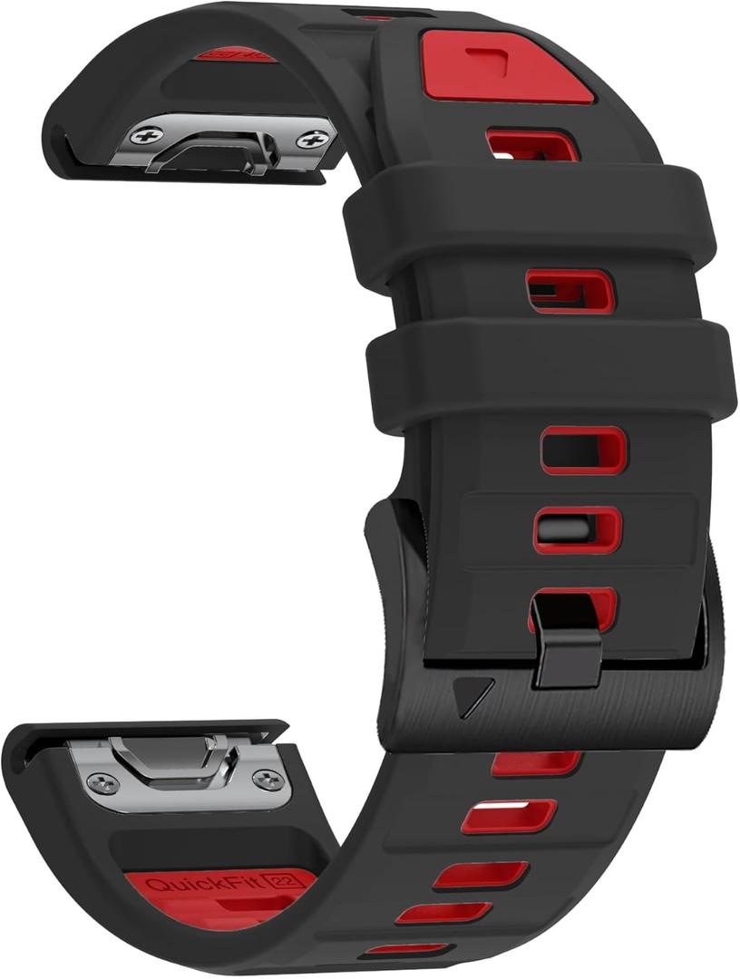 BEFIA 26mm Watch Band for Garmin Fenix 8 51mm 5x 6x pro 7x Pro Sapphire Solar, Quickfit 26 Watch Bands for Garmin Enduro Tactix Delta Rubber (Black Red)