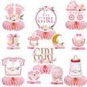 12 Pcs Baby Shower Center Pieces Decoration For Table - Pink Baby Shower Decorations For Girl - Vivid Printing - Thick Cardboard - Rose Gold Centerpieces For Tables