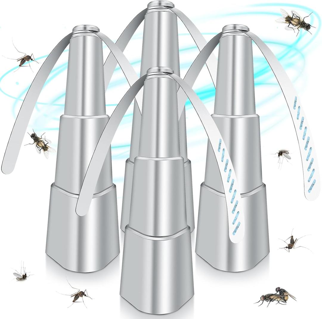Fly Fans for Tables, Fly Repellent Fan Indoor Outdoor with Holographic Blades Keep Flies Away, Bug Repellent Outdoor for Picnic, Party, Restaurant, Kitchen, and BBQ, 4 Pack, Silver
