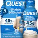 Quest Nutrition Vanilla Protein Shake, 45g Protein, 2g Sugar, 3g Net Carbs, Ready to Drink, Gluten Free, 4 Count (EXP 04/15/27)