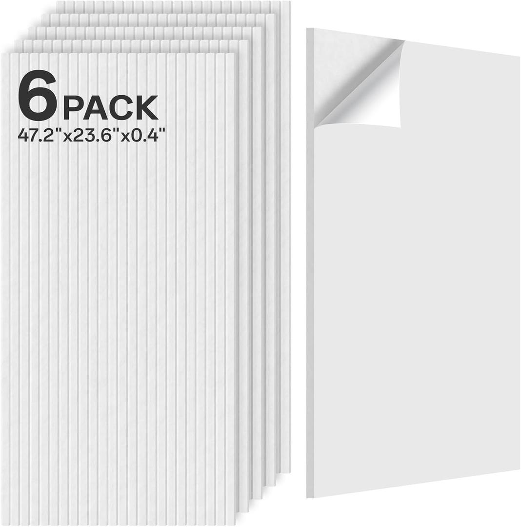 Acoustic 6 Pack Sound Absorbing Equidistant Cutting Panels, 47.2"x 23.6"x 0.4" Self-Adhesive Noise Reduction Wall Panels for Office, Home Theater, Recording Studio(White), 6PCS 47.2" * 23.6" * 0.4" with Design-1