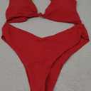 geluboao Bikini Set for Women Solid V Neck Knot Front Push Up High Leg Thong Two Piece Swimsuit, XL