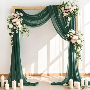 Wedding Arch Draping Fabric 2 Panels 30'' x 18FT Emerald Green Sheer Chiffon Arch Drapery for Photo Booth Bridal Shower Baby Shower Church Decor Newborn Photography Christening Outdoor Party