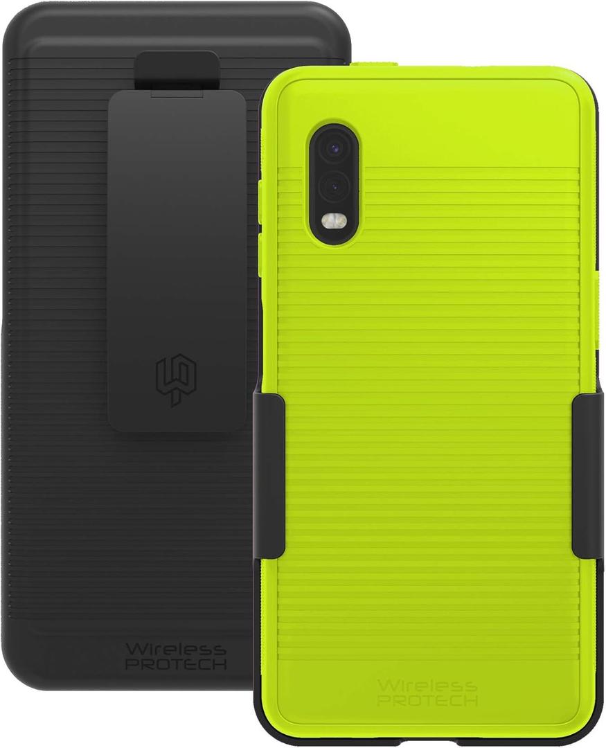 Case with Clip Compatible with Samsung Galaxy XCover Pro Phone Model SM-G715. Heavy Duty Rotating Belt Clip Holster and Durable Flexible Protective Case Combo (Lime Green)