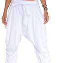 Sakoonee Women Men Harem Pants Palazzo Dhoti Style 2 Pockets Cotton (White), One Size