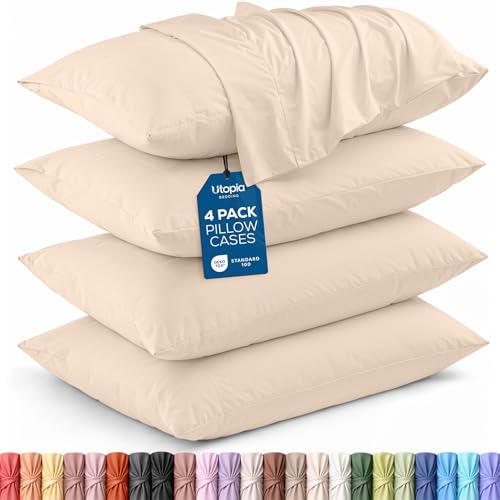 Utopia Bedding King Pillow Cases - 4 Pack - Envelope Closure - Soft Brushed Microfiber Fabric - Shrinkage and Fade Resistant Pillow Covers King Size 20 X 40 Inches (King, Beige)