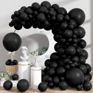 125 Different Size Black Balloons With Glue Dots And String