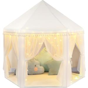 Monobeach White Princess Tent Girls Tassel Decor Large Playhouse Kids Castle Play Tent with Star Lights Toy for Children Indoor and Outdoor Games, 55'' x 53'' (White Princess Tent with Tassel)