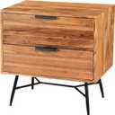 The Urban Port Two Drawer Wooden Nightstand with Metal Angled Legs, Brown and Black