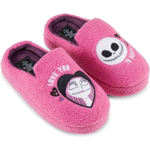 Disney Ladies Nightmare Before Christmas Slippers - Ladies Classic Jack Skellington Slip On House Slippers Slip On Slides Shoes (9-10, Pink)