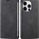 QLTYPRI Case for iPhone 15 Pro Max, Premium PU Leather Cover TPU Bumper with Card Holder Kickstand Hidden Magnetic Adsorption Shockproof Flip Wallet Case for iPhone 15 Pro Max- Black