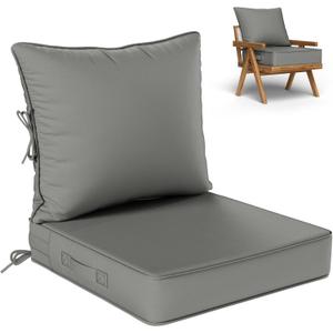 Outdoor Seat Cushion Set 22 L 22 W 4 H Inch Waterproof & Fade Resistant Patio Furniture Cushions with Removable Cover with Handle and Straps for Sofa Chairs, Chairs, Light Grey