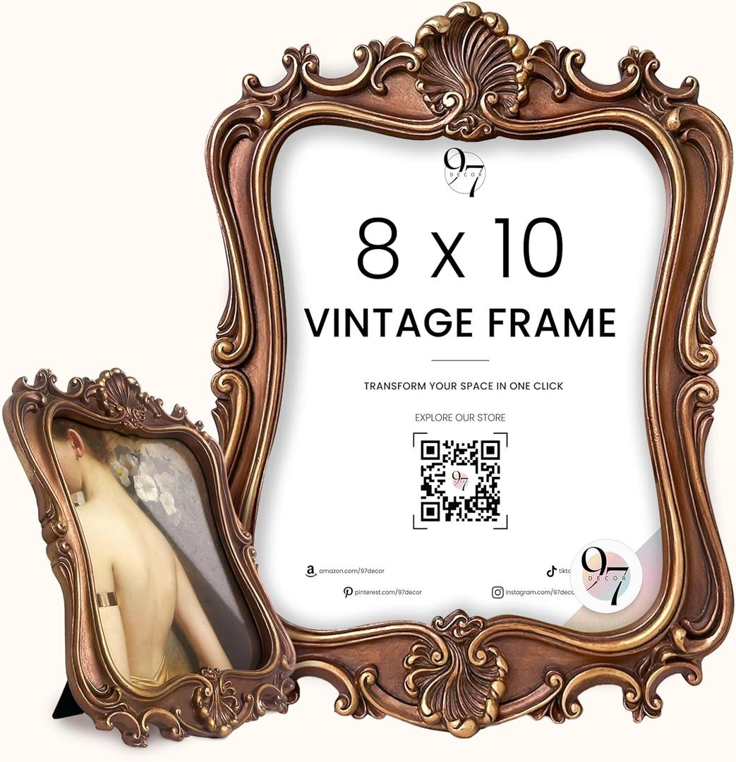 97 Decor Vintage Picture Frame 8x10 - VIctorian Gold 8x10 Picture Frame, Elegant Antique Frames 8 X 10 With Glass Front, Fancy Ornate Frame 8x 10 For Photo Display Tabletop And Wall Mounting (Royal Rectangle)
