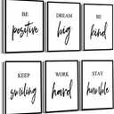Inspirational Wall Art, Framed Motivational Canvas Wall Art Positive Quote for Living Room Bedroom Office, Stretched Ready to Hang (Set of 6, 8X10in, Framed) (Black and White)