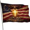 250 Anniversary USA Flag, Double Sided Waterproof Patriotic Eagle Cross Flag 1776-2026, Christian Outdoor Yard Decor (3x5ft)