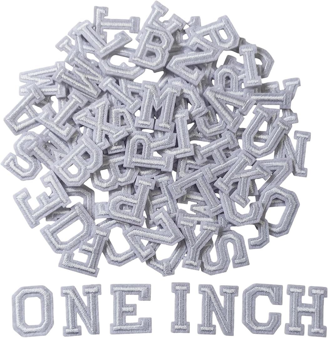1 inch Iron on Letter Patches 78 Pieces, A-Z Embroidered Alphabet Patches for Clothing Jackets Hats Backpacks Jeans White