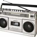 Retro Classic 80s Style Portable Boombox with Cassette Player Recorder, AM/FM/SW1/SW2 Radio, Bluetooth, USB/Micro SD Slots, Headphone Jack, 24W Dual Full-Range High Bass Speakers (Sliver)