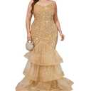 dasmzper Women Sexy Sleeveless Sequin Mesh Patchwork Maxi Dress Gold Sling Cocktail Party Formal Gowns (Gold, XL)