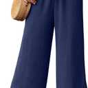 FREEOAK Capri Pants for Women High Waisted Wide Leg Casual Lounge Pant Summer Capris Adjustable Drawstring with Pockets (Large, A - Dark Blue)