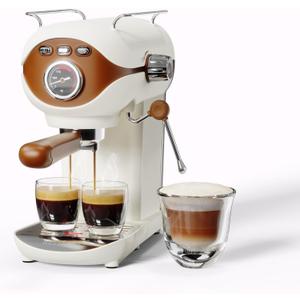 20 Bar Semi-Automatic Espresso Machine, Compact Espresso Coffee Machine with Stainless Steel Milk Frother for Latte, Cappuccino, White