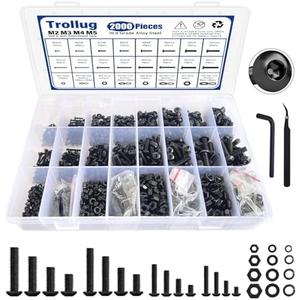 2000PCS Metric Screws Assortment Kit, M2 M3 M4 M5 Bolts and Nuts with Lock and Flat Washers, 10.9 Grade Alloy Steel Metric Bolt Assortment Kit