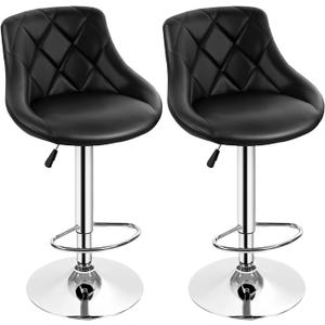 Adjustable BarStools Set of 2 Modern Counter Stools for Kitchen Dinning Chairs Swivel Chair with Back PU Leather, Black