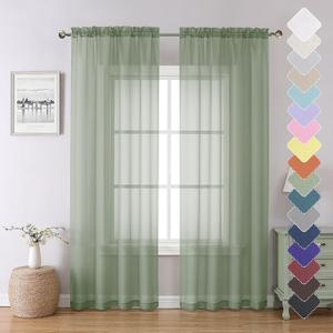 Sage Green Sheer Curtains 84 Inches Long 2 Panels Set, Solid Voile Light Filtering Airy Window Treatments for Living Room, Elegant Bedroom Sheer Curtain Drapes, Sage Green, 40" W x 84" L
