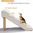 Senneny Imitation Linen Faux Leather Dog Stairs, for Pets up to 150 lbs, Waterproof, Scratch Resistant Pet Steps/Stairs with High Density Foam and Detachable Wooden Legs, Light Beige Linen, 5 Step
