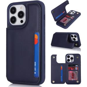 iCoverCase Compatible with iPhone 14 Pro Max Phone Case with Card Holder, Wallet Case for Women Men RFID Blocking PU Leather Protective Case 6.7 Inch (Dark Blue)