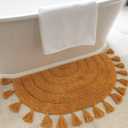 Beautiful Boho Rug with Tassels for Your Bathroom - Soft Half Circle 100% Cotton Mat Fits Perfectly Into Your Home - A Cute, Non-Slip and Absorbent Crochet Rug Ideal to Enhance Any Bath/Bedroom Decor