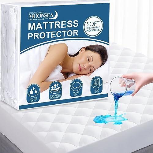 Queen Mattress Topper Pad Protector Waterproof, Absorbent Mattress Cover Queen Size Bed, Quilted Fitted Mattress Protector with Deep Pocket Stretches up to 18 Inch (White)