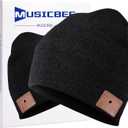 beanie Bluetooth, MUSICBEE Bluetooth V5.2 Wireless Knit Winter Cap, 30 Hour Play time, Built-in Microphone and HD Stereo Speakers(Black